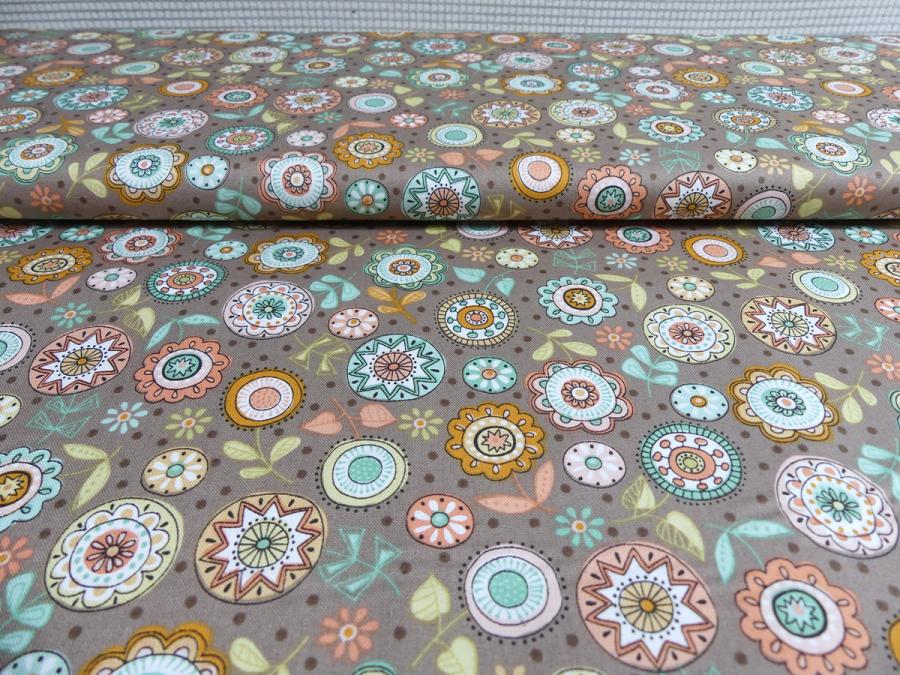 Preview: Patchworkstoff aus der Serie Doodle Days mit bunten Kreisen und Blumen